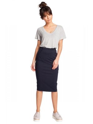 Fusta midi, stil creion, de culoare bleumarin poza 0