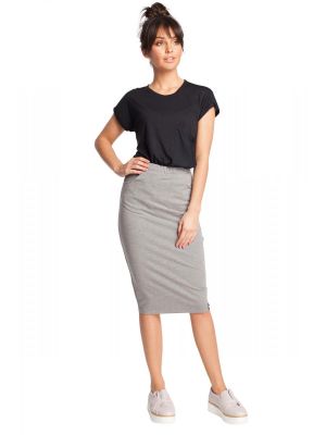 Fusta midi, stil creion, de culoare gri poza 0