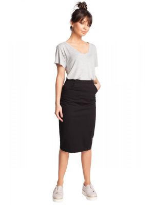 Fusta midi, stil creion, de culoare neagra poza 0