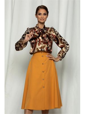 Fusta Dy Fashion galben mustar cu nasturi frontali poza 0
