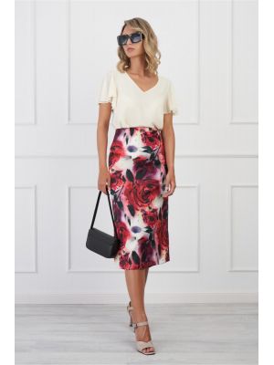 Fusta DY Fashion midi cu trandafiri rosii poza 0