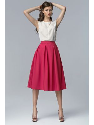 Fusta eleganta, de culoare fuchsia, cu pliuri si lungime peste genunchi poza 0
