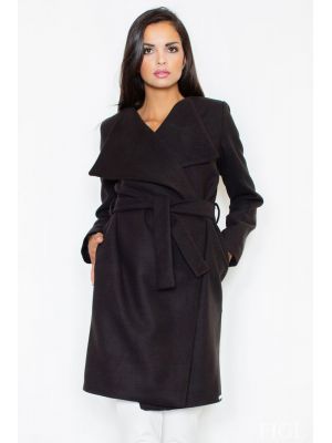 Palton modern, de culoare neagra, cu un cordon in talie poza 0