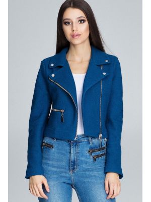 Jacheta moderna, de culoare albastru-inchis, cu fermoar metalic poza 0