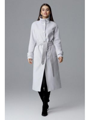 Palton elegant, lung, de culoare gri-deschis poza 0