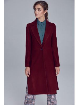 Palton elegant, de culoare bordo, cu un nasture poza 0