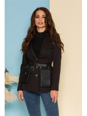 Jacheta Dora neagra cu buzunare si accesoriu poza 0