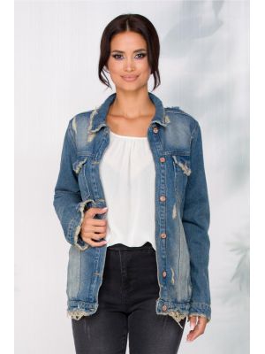 Jacheta Lora din denim cu aspect prespalat poza 0