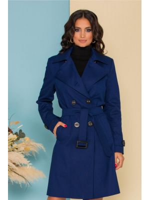 Trench Vera casual-office bleumarin cu cordon in talie poza 0