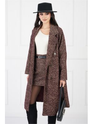 Palton Vera oversize burgundy cu imprimeu pepit bej poza 0