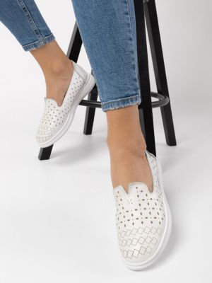 Espadrile piele naturala Lorne Albe poza 0