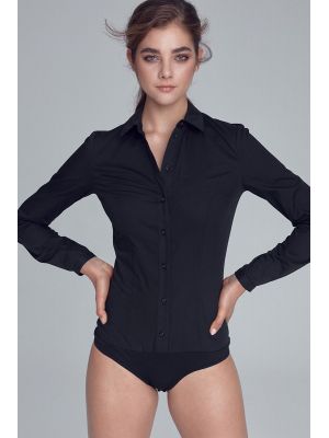 Body de culoare neagra, stil camasa poza 0