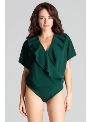 Body modern, de culoare verde, cu volane poza 0