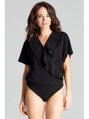 Body modern, de culoare neagra, cu volane poza 0