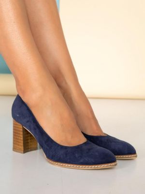 Pantofi bleumarin cu toc gros si cusaturi laterale poza 0