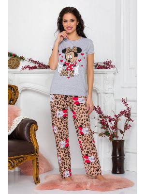 Pijama Minnie Me cu tricou gri si pantaloni cu animal print poza 0