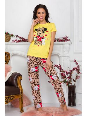 Pijama Minnie Me cu tricou galben si pantaloni cu animal print poza 0