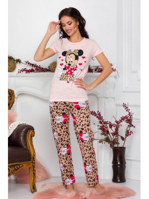 Pijama Minnie Me cu tricou roz si pantaloni cu animal print poza 0