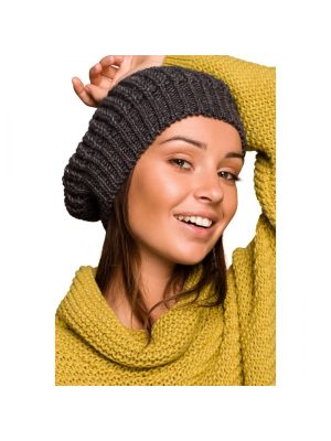 Caciula tricotata, stil bereta, de culoare gri-inchis poza 0