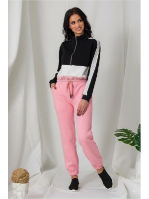 Pantaloni sport roz cu elastic in talie si la baza poza 0