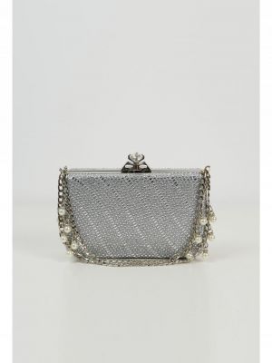 Clutch Miruna argintiu din strasuri cu inchizatoare diamant poza 0