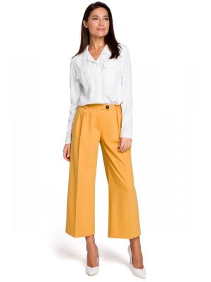 Pantaloni culottes, moderni, de culoare mustar poza 0