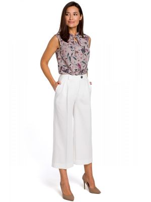 Pantaloni culottes, moderni, de culoare alba poza 0