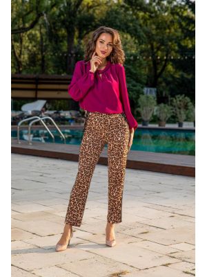 Pantaloni LaDonna by Catalin Botezatu cu animal print maro si insertii din dantela poza 0
