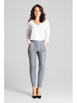 Pantaloni casual, gri, din piele eco poza 0