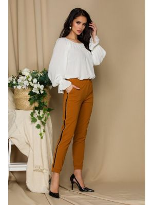 Pantaloni Pretty Girl maro cu dungi pe lateral poza 0