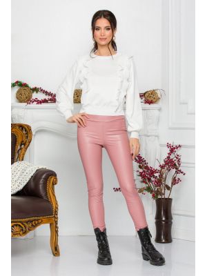 Pantaloni Oana roz din piele ecologica poza 0