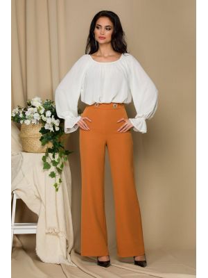 Pantaloni LaDonna maro evazati cu nasturi decorativi poza 0