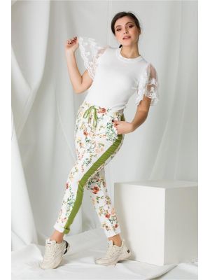 Pantaloni Leonard Collection albi cu imprimeuri florale poza 0