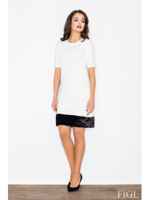 Rochie moderna, de culoare alba, cu aplicatie din blanita contrastanta poza 0