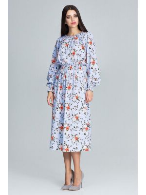 Rochie midi moderna, cu imprimeu floral bleu-multicolor poza 0