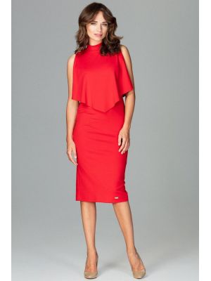 Rochie eleganta, de culoare rosie, cu guler inalt poza 0