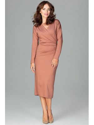 Rochie midi eleganta, de culoare maro-deschis poza 0