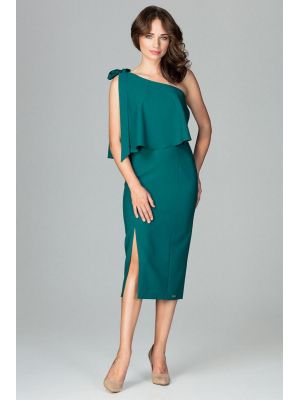 Rochie eleganta, midi, de culoare verde-inchis poza 0
