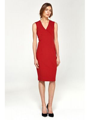 Rochie decoltata in V, cu croiala cambrata, rosie poza 0