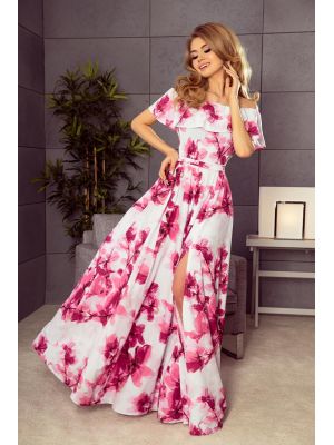 Rochie maxi, cu imprimeu floral pastelat poza 0