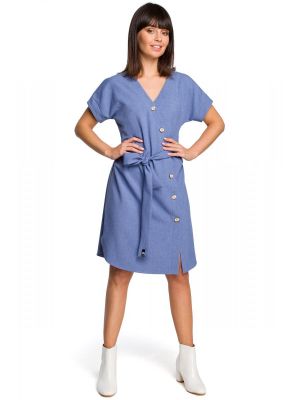 Rochie bleu cu nasturi si cordon poza 0