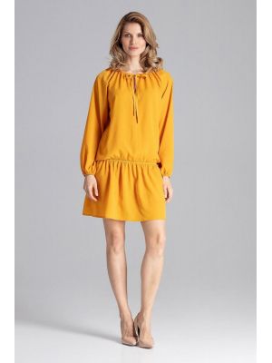 Rochie lejera, mustar, cu maneca lunga poza 0