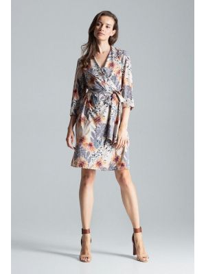 Rochie petrecuta, de culoare bej, cu imprimeu floral poza 0