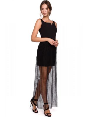 Rochie neagra cu insertie de tule cu buline poza 0