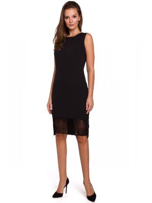 Rochie cu insertie dantelata, neagra poza 0