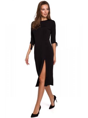 Rochie cu slit adanc pe picior, neagra poza 0