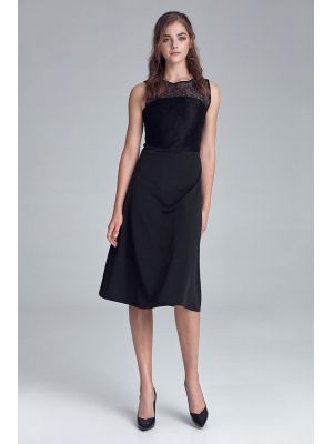 Rochie eleganta, neagra, cu aplicatie din dantela poza 0