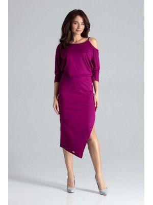 Rochie trendy, usor asimetrica, de culoare fuchsia poza 0