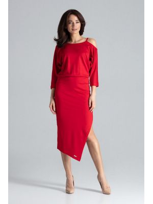 Rochie trendy, usor asimetrica, de culoare rosie poza 0