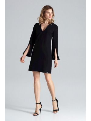 Rochie trendy, de culoare neagra, cu maneci despicate poza 0